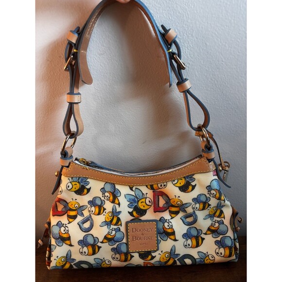 Dooney & Bourke Multicolor Bees Coated Canvas Leather Trim Hobo Shoulder Bag - Picture 1 of 16